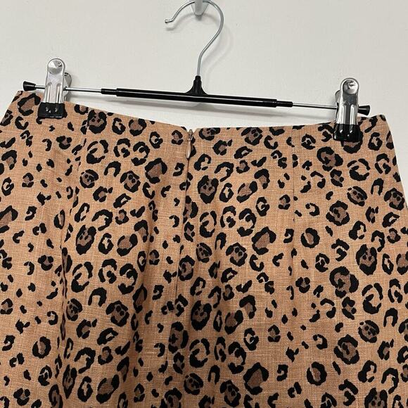 Reformation Cady Leopard Print Linen Mini Skirt Size 2 Brown Side Slit 90s Y2K - Picture 4 of 6
